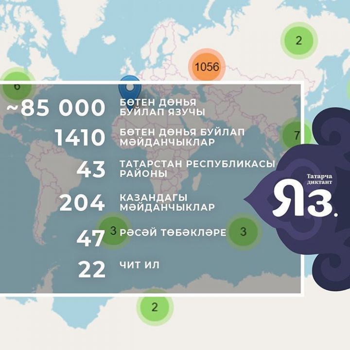 Бөтен дөнья буйлап "Татарча диктант-2019" акциясендә 85 мең кеше катнашкан